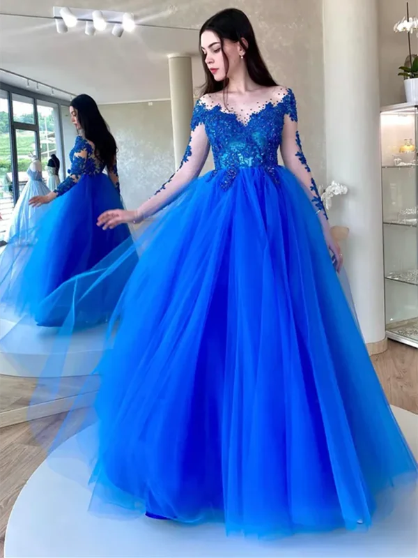 A Line Blue Tulle Lace Long Sleeves Long Prom Dresses, A Line Blue Tulle Lace Long Sleeves Long Formal Evening Dresses Tunics Occasion special A Line Blue Tulle Lace Long Sleeves Long Prom Dresses, A Line Blue Tulle Lace Long Sleeves Long Formal Evening Dresses Tunics Occasion special