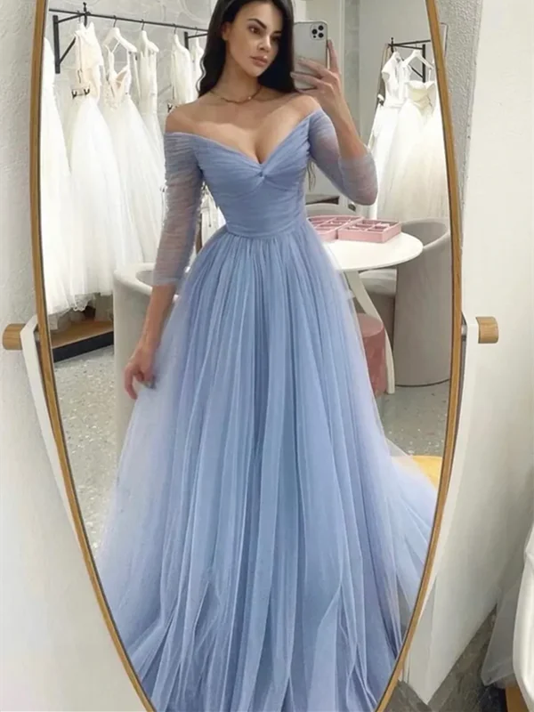 A Line Blue Tulle Long Prom Dresses, A Line Blue Tulle Long Formal Evening Dresses Tunics Versatile stylish A Line Blue Tulle Long Prom Dresses, A Line Blue Tulle Long Formal Evening Dresses Tunics Versatile stylish