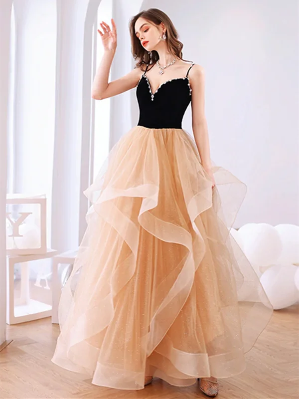 A Line Champagne Tulle Long Prom Evening Dresses, A Line Champagne Tulle Long Formal Dresses Tunics Versatile functional A Line Champagne Tulle Long Prom Evening Dresses, A Line Champagne Tulle Long Formal Dresses Tunics Versatile functional