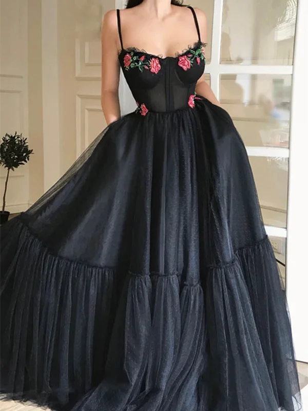 A Line Sweetheart Neck Black Tulle Lace Long Prom dresses with Pocket, Black Tulle Long Formal Evening Dresses Sequined Elegant Party A Line Sweetheart Neck Black Tulle Lace Long Prom dresses with Pocket, Black Tulle Long Formal Evening Dresses Sequined Elegant Party