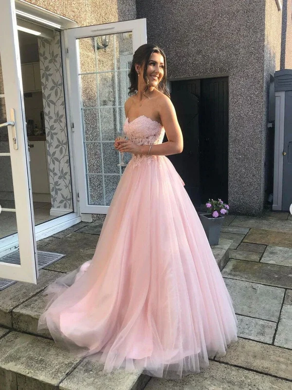 A Line Sweetheart Neck Tulle Lace Long Prom Dress, Pink Formal Evening Dress Tunics Recommended stylist A Line Sweetheart Neck Tulle Lace Long Prom Dress, Pink Formal Evening Dress Tunics Recommended stylist