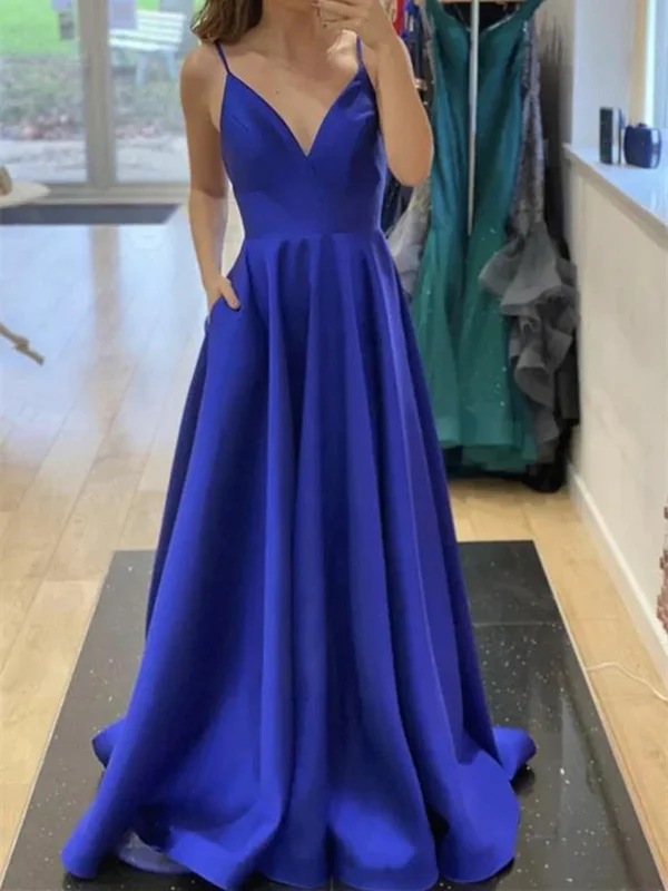 A Line V Neck Open Back Blue Long Prom Dresses, Royal Blue Formal Graduation Evening Dresses Tunics Bestseller popular A Line V Neck Open Back Blue Long Prom Dresses, Royal Blue Formal Graduation Evening Dresses Tunics Bestseller popular