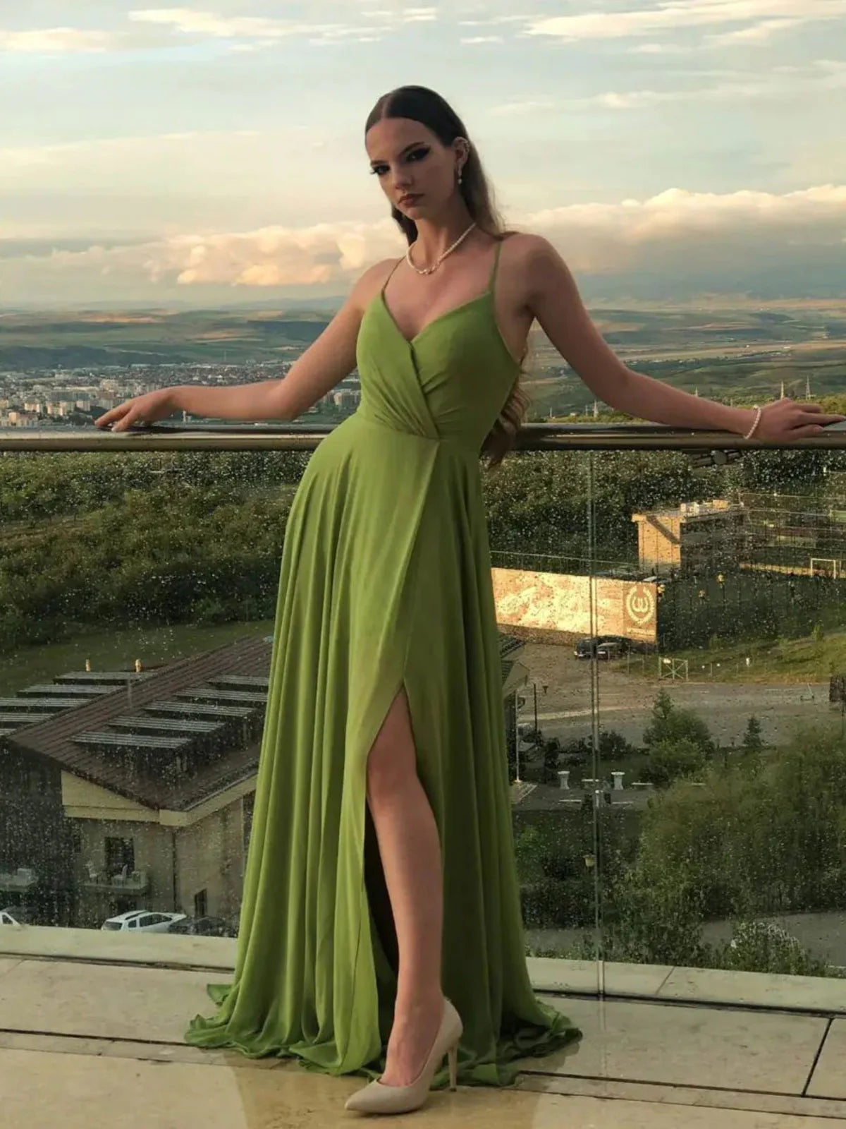 A Line V Neck Simple Green Chiffon Long Prom Dresses, Green Evening Dresses Shift Classic Vintage A Line V Neck Simple Green Chiffon Long Prom Dresses, Green Evening Dresses Shift Classic Vintage