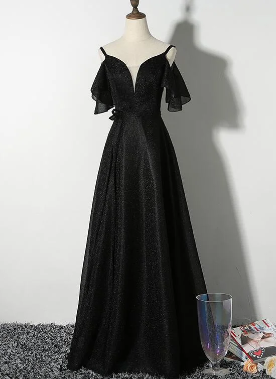 Beautiful Black Straps V-neckline Long Party Dress, Black Formal Gown Chiffon Maxi Beach Beautiful Black Straps V-neckline Long Party Dress, Black Formal Gown Chiffon Maxi Beach