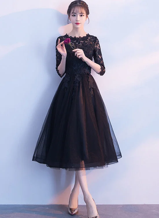 Beautiful Black Tulle Tea Length Party Dress, Black Bridesmaid Dress Tunics New arrival Beautiful Black Tulle Tea Length Party Dress, Black Bridesmaid Dress Tunics New arrival