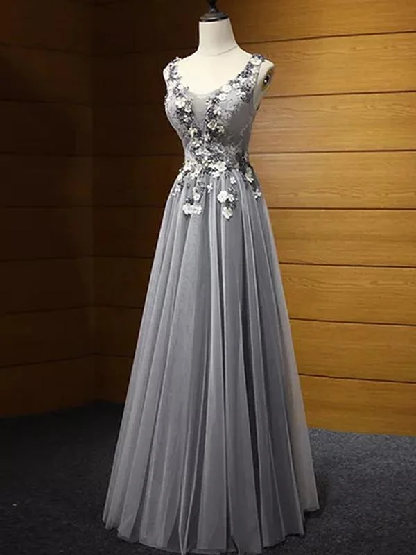 Beautiful Grey Scoop Floor length Tulle Prom Dress,Wedding Party Dress Tunics Summer linen Beautiful Grey Scoop Floor length Tulle Prom Dress,Wedding Party Dress Tunics Summer linen