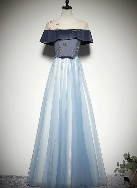 Beautiful Light Blue Tulle with Velvet Long Party Dress, Prom Dress Glittery Long Formal Beautiful Light Blue Tulle with Velvet Long Party Dress, Prom Dress Glittery Long Formal