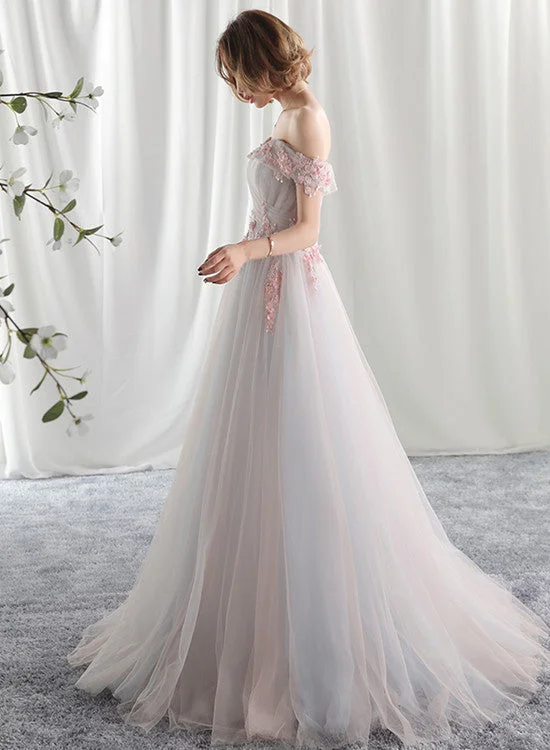 Beautiful Light Pink Tulle Party Gown, Off Shoulder Evening Dress Tunics stripes playful Beautiful Light Pink Tulle Party Gown, Off Shoulder Evening Dress Tunics stripes playful