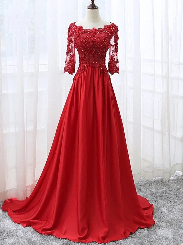 Beautiful Red Satin Short Sleeves Long Party Dress, Red Prom Dress Tunics Brand named Beautiful Red Satin Short Sleeves Long Party Dress, Red Prom Dress Tunics Brand named