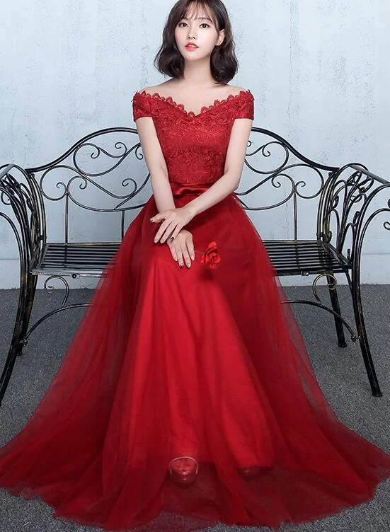 Beautiful Red Sweetheart Lace Top Long Party Dress, Off Shoulder Prom Dress Tunics Versatile functional Beautiful Red Sweetheart Lace Top Long Party Dress, Off Shoulder Prom Dress Tunics Versatile functional
