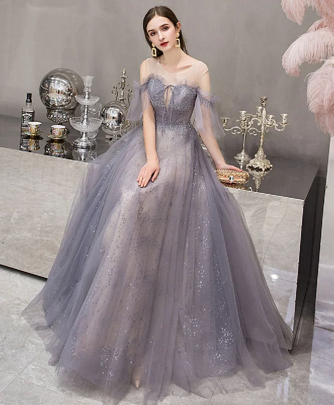 Blue Round Neck Tulle Sequin Long Prom Dress, Blue Evening Dress Tunics Sale discount Blue Round Neck Tulle Sequin Long Prom Dress, Blue Evening Dress Tunics Sale discount