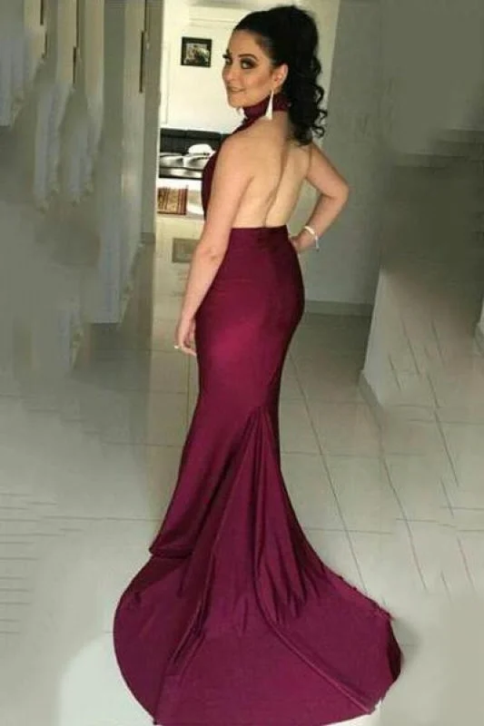Bridelily High Collar Simple Burgundy Evening Dress Halter Open Back Sleeveless Prom Dress Tunics Formal black Bridelily High Collar Simple Burgundy Evening Dress Halter Open Back Sleeveless Prom Dress Tunics Formal black