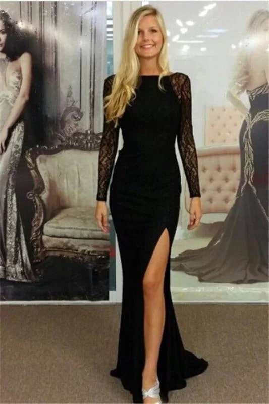 Bridelily Black Bateau Spandex Evening Dresses Backless Long Sleeves 2019 Prom Dresses Tunics Winter warm Bridelily Black Bateau Spandex Evening Dresses Backless Long Sleeves 2019 Prom Dresses Tunics Winter warm