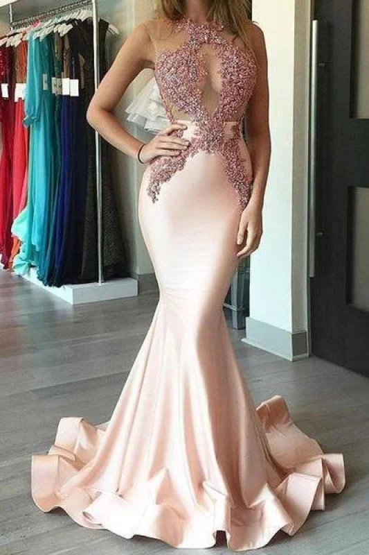 Bridelily Gorgeous Sleeveless Pink Appliques Mermaid Evening Dress PT003 Tunics Floral girly Bridelily Gorgeous Sleeveless Pink Appliques Mermaid Evening Dress PT003 Tunics Floral girly