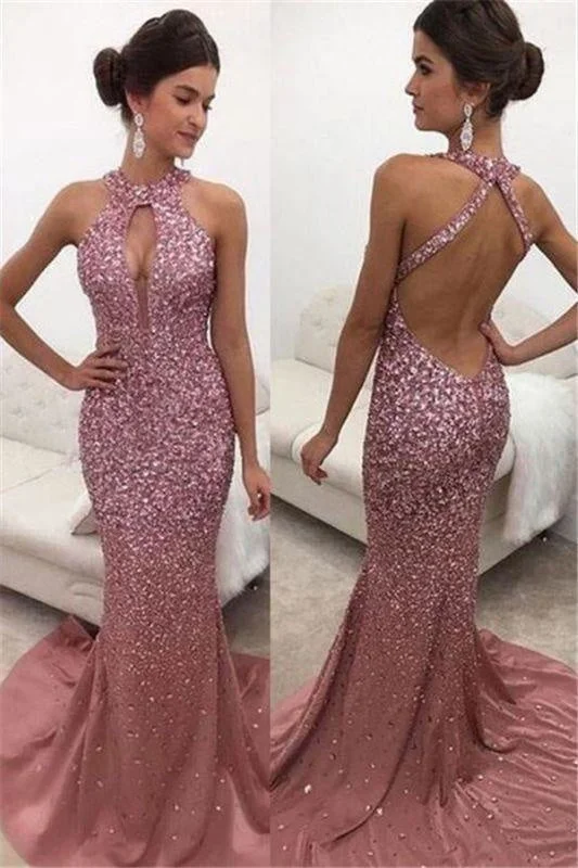 Bridelily Halter Sleeveless Backless Sweep-train Sequins Mermaid Evening Dresses Tunics Practical durable Bridelily Halter Sleeveless Backless Sweep-train Sequins Mermaid Evening Dresses Tunics Practical durable