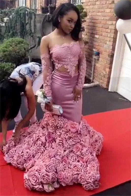 Bridelily Long Sleeve Pink Lace Prom Dresses 2019 | Roses Bottom Off The Shoulder Mermaid Evening Dress Sexy FB0315 Tunics Formal black Bridelily Long Sleeve Pink Lace Prom Dresses 2019 | Roses Bottom Off The Shoulder Mermaid Evening Dress Sexy FB0315 Tunics Formal black