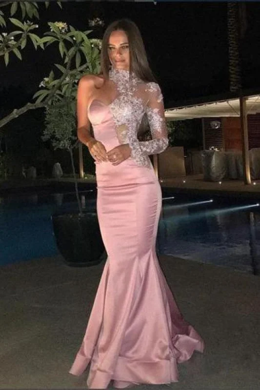 Bridelily One-Shoulder Gorgeous High-Neck Mermaid Lace Evening Dress Tunics New arrival Bridelily One-Shoulder Gorgeous High-Neck Mermaid Lace Evening Dress Tunics New arrival