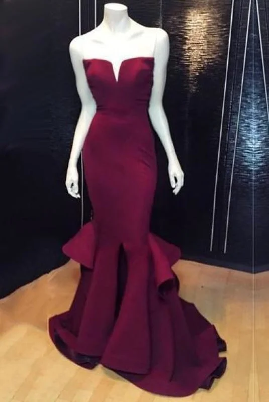 Bridelily Popular Burgundy Mermaid Long Evening Dress Sexy Simple Cheap Notched Slit Prom Gown CJ0397 Tunics Vintage classic Bridelily Popular Burgundy Mermaid Long Evening Dress Sexy Simple Cheap Notched Slit Prom Gown CJ0397 Tunics Vintage classic