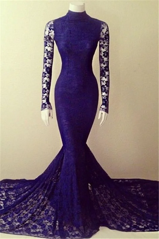 Bridelily Purple Lace Sexy Party Dresses Long Sleeve High Collar 2019 Evening Gowns Tunics Spring floral Bridelily Purple Lace Sexy Party Dresses Long Sleeve High Collar 2019 Evening Gowns Tunics Spring floral