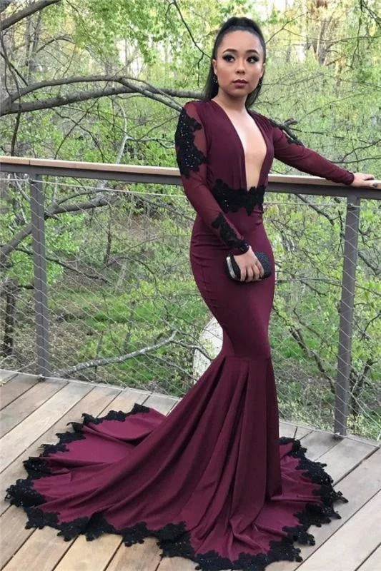 Bridelily Sexy Mermaid Long Sleeves Prom Dresses 2019 Appliques Open Back Evening Dresses with Beadings SK0041 Tunics Chic elegant Bridelily Sexy Mermaid Long Sleeves Prom Dresses 2019 Appliques Open Back Evening Dresses with Beadings SK0041 Tunics Chic elegant