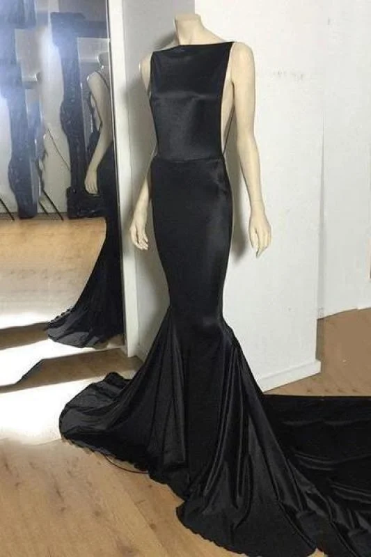 Bridelily Sexy Open-Back Black Mermaid Long Court-Train Cheap Evening Dress Turtleneck Warm Winter Bridelily Sexy Open-Back Black Mermaid Long Court-Train Cheap Evening Dress Turtleneck Warm Winter