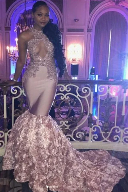 Bridelily Sexy Pink High-Neck Mermaid Prom Dresses 2019 Appliques Sleeveless Keyhole Evening Dresses with Beadings SK0138 Tunics Spring floral Bridelily Sexy Pink High-Neck Mermaid Prom Dresses 2019 Appliques Sleeveless Keyhole Evening Dresses with Beadings SK0138 Tunics Spring floral