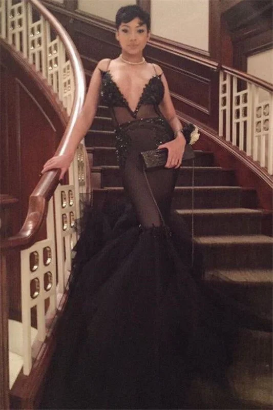 Bridelily Spaghetti Straps Black Deep V-neck Evening Dress 2019 Mermaid Sexy Cheap Prom Dress FB0017 Tunics Designer luxury Bridelily Spaghetti Straps Black Deep V-neck Evening Dress 2019 Mermaid Sexy Cheap Prom Dress FB0017 Tunics Designer luxury