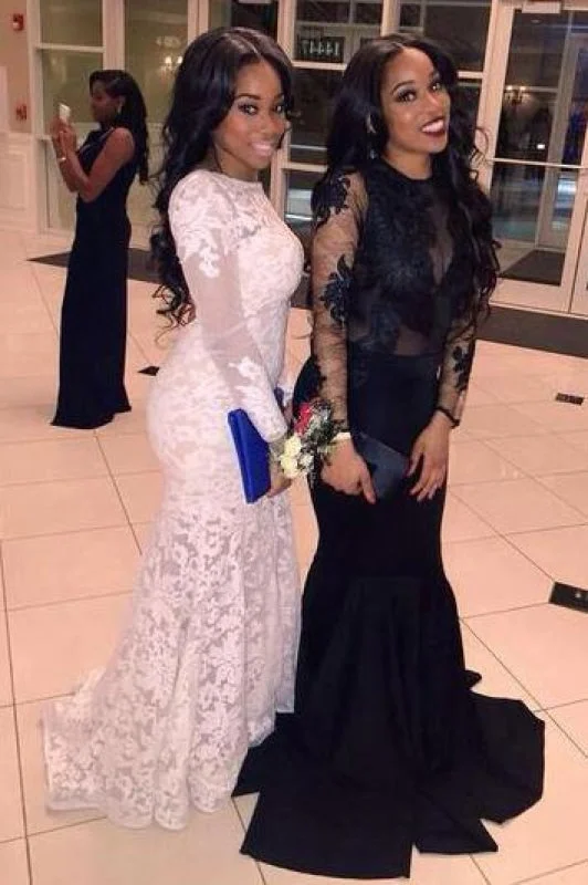Bridelily Sexy White Lace Mermaid Backless Prom Dresses 2019 Long Sleeve Evening Dress Tunics Long Elegant Bridelily Sexy White Lace Mermaid Backless Prom Dresses 2019 Long Sleeve Evening Dress Tunics Long Elegant