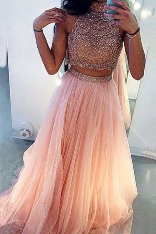 Bridelily 2019 Two Pieces Separate Long Prom Dresses High Neck Front Slit Beading Junior Formal Party Dresses Tunics Office stylish Bridelily 2019 Two Pieces Separate Long Prom Dresses High Neck Front Slit Beading Junior Formal Party Dresses Tunics Office stylish
