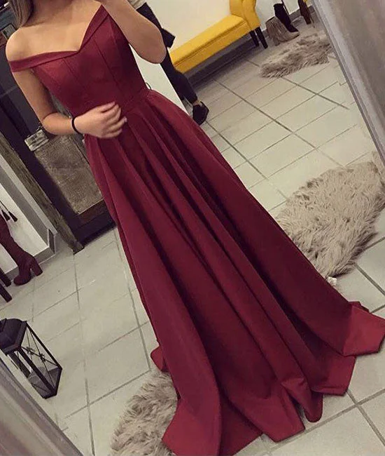 Burgundy off shoulder long prom dress, burgundy evening dress Off-the-shoulder Bohemian Festive Burgundy off shoulder long prom dress, burgundy evening dress Off-the-shoulder Bohemian Festive