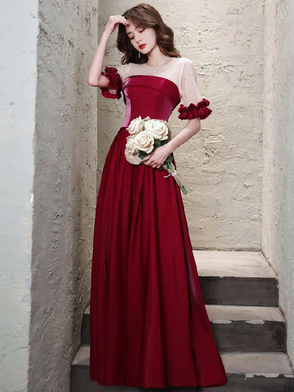 Burgundy Satin Long Prom Dress Burgundy Evening Dress Tunics Seasonal trendy