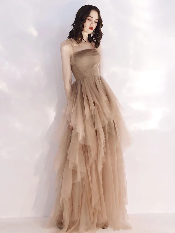 Champagne Tulle Long Prom Dress Champagne Evening Dress Off-the-shoulder Bohemian Festive Champagne Tulle Long Prom Dress Champagne Evening Dress Off-the-shoulder Bohemian Festive