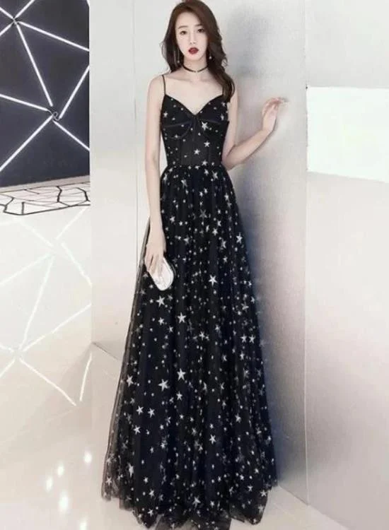 Charming Black Straps Long Party Dress, V-neckline Prom Dress Tunics Sophisticated sleek Charming Black Straps Long Party Dress, V-neckline Prom Dress Tunics Sophisticated sleek