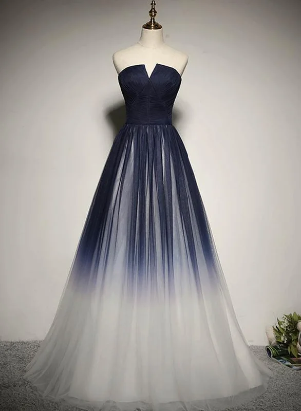 Charming Navy Blue Gradient Bridesmaid Dress, Tulle A-line Party Dress Tunics Velvet soft Charming Navy Blue Gradient Bridesmaid Dress, Tulle A-line Party Dress Tunics Velvet soft