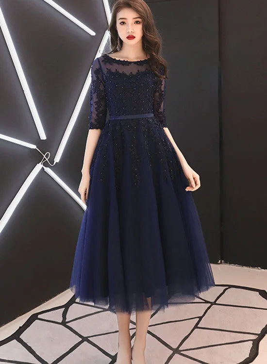 Charming Navy Blue Round Neckline Party Dress with Sleeves, Prom Dress Tunics Sale discount Charming Navy Blue Round Neckline Party Dress with Sleeves, Prom Dress Tunics Sale discount