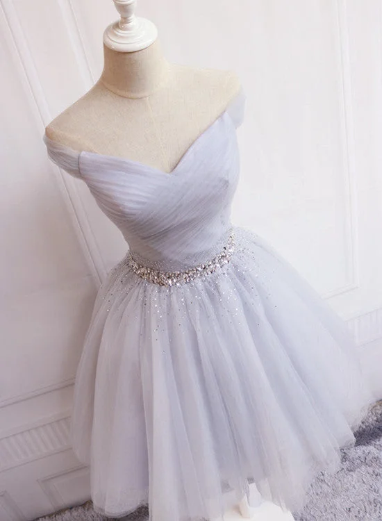 Charming Sliver Grey Short Beaded Tulle Party Dress, Prom Dress Tunics Cozy comfortable Charming Sliver Grey Short Beaded Tulle Party Dress, Prom Dress Tunics Cozy comfortable