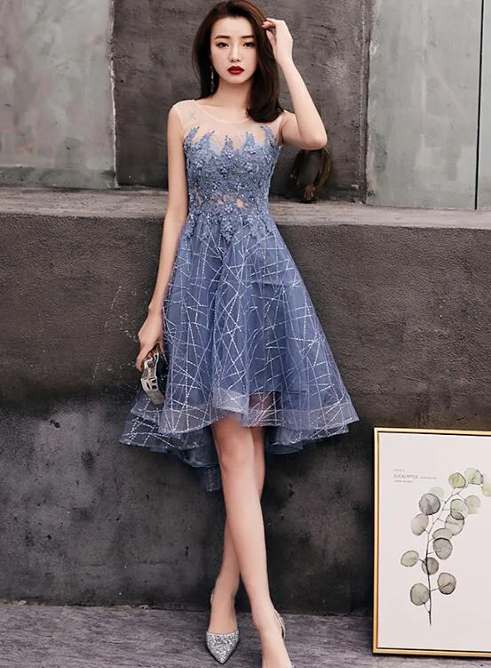 Cute Grey High Low Party Dress, New Formal Dress Tunics Top Casual