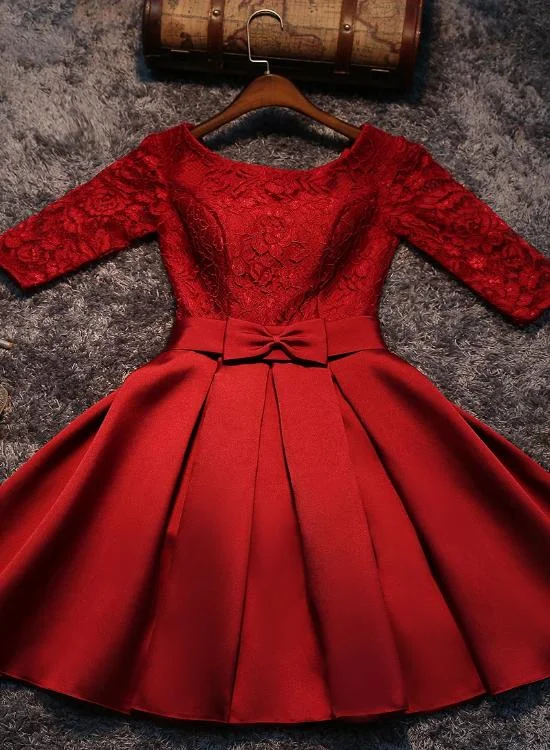 Cute Red Satin Short Prom Dress, Red Sweet 16 Party Dress Tunics Wedding white