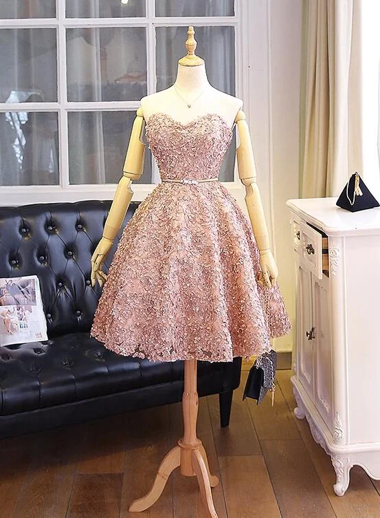 Cute Sweetheart Short Lace Party Dress, Homecoming Dress sweetheart Neckline Romantic Cute Sweetheart Short Lace Party Dress, Homecoming Dress sweetheart Neckline Romantic