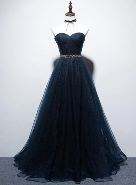Gorgeous Navy Blue A-line Prom Dress, Tulle Long Party Dress Tunics Custom made