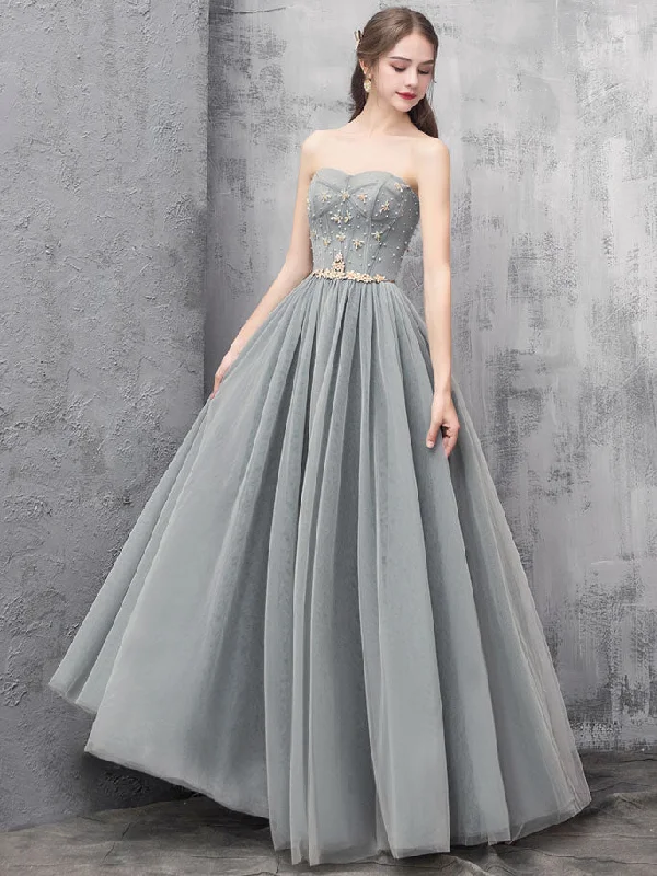 Gray A-line Tulle Long Prom Dress Gray A-line Formal Evening Dress Glittery Long Formal Gray A-line Tulle Long Prom Dress Gray A-line Formal Evening Dress Glittery Long Formal
