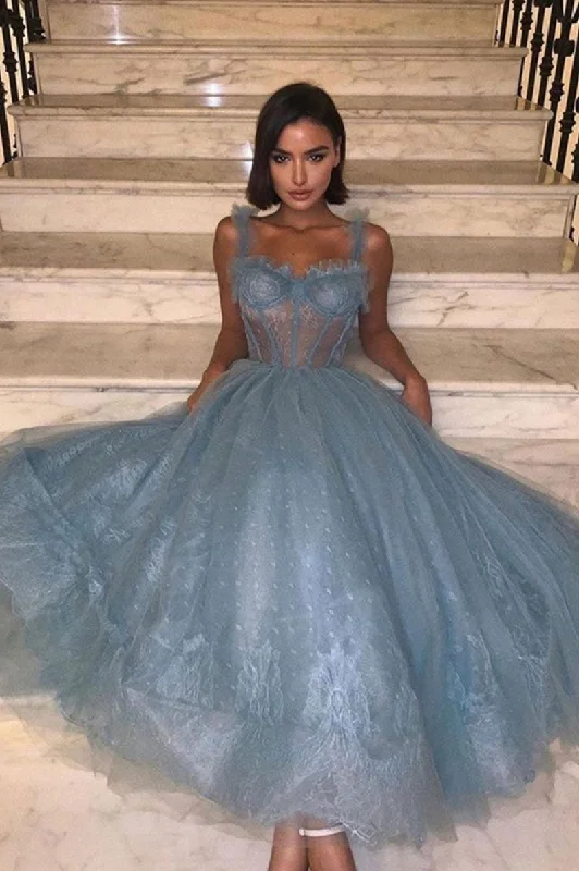 Gray blue tulle lace prom dress tulle lace evening dress Off-the-shoulder Chic Trendy Gray blue tulle lace prom dress tulle lace evening dress Off-the-shoulder Chic Trendy