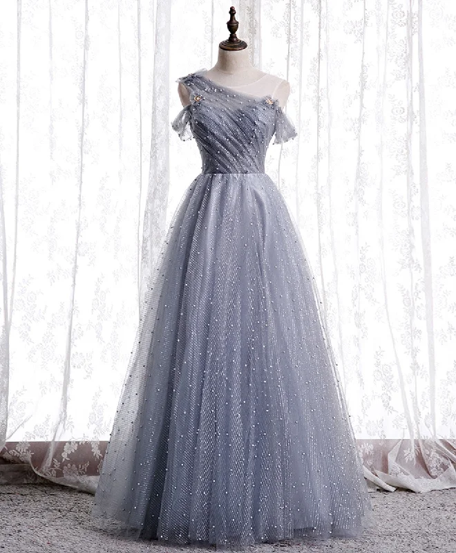 Gray Aline Long Prom Dress, One Shoulder Gray Formal Party Dresses Tunics Top rated