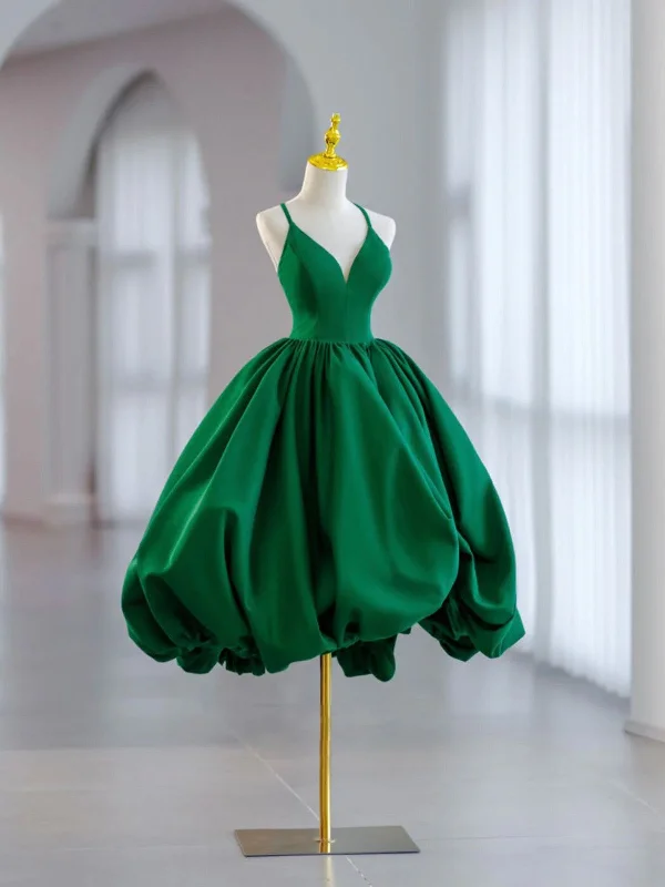 Green V Neck Satin Short Prom Dress, A Line Green Evening Dress Square Neckline Feminine Green V Neck Satin Short Prom Dress, A Line Green Evening Dress Square Neckline Feminine