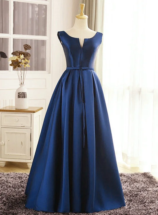 High Quality Navy Blue Satin Long Party Dress, Long Formal Dress Tunics Distressed trendy High Quality Navy Blue Satin Long Party Dress, Long Formal Dress Tunics Distressed trendy