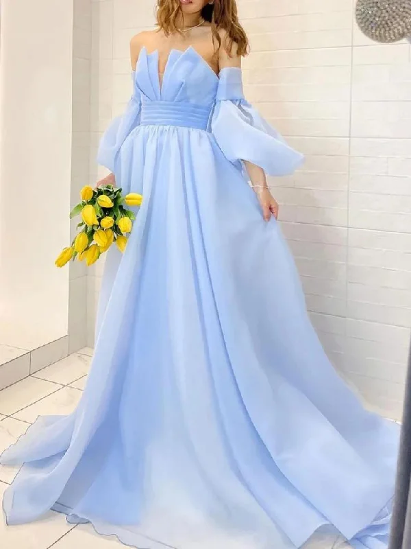 Long Sleeves Light Blue Long Prom Dresses, Light Blue Long Formal Evening Dresses Tunics Office stylish Long Sleeves Light Blue Long Prom Dresses, Light Blue Long Formal Evening Dresses Tunics Office stylish