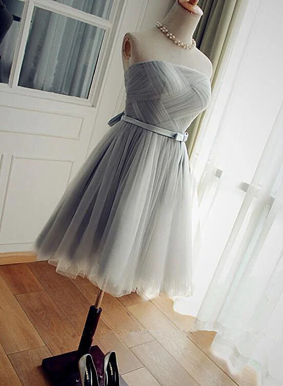 Lovely Grey Short Party Dress, Tulle A-line Homecoming Dress Tunics Trendy modern