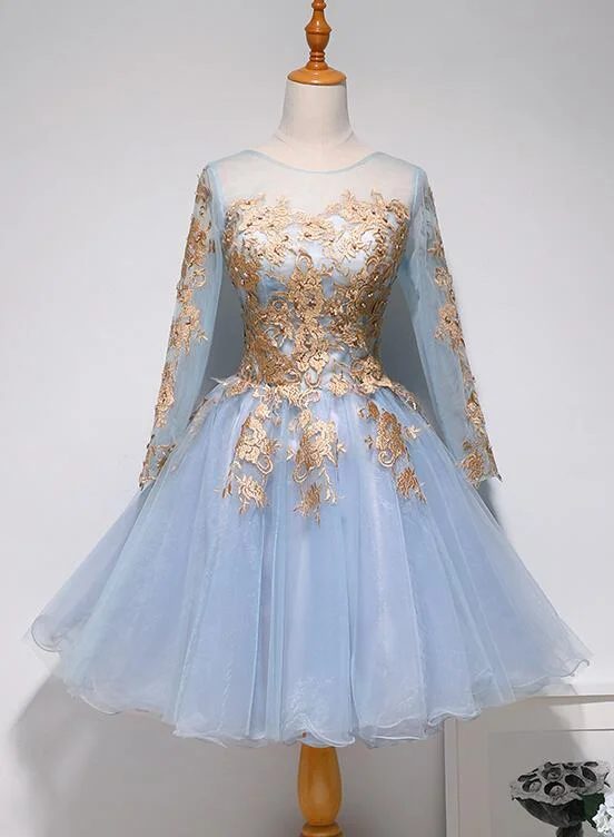 Lovely Light Blue Knee Length Party Dress, Short Prom Dress Tunics Evening elegant