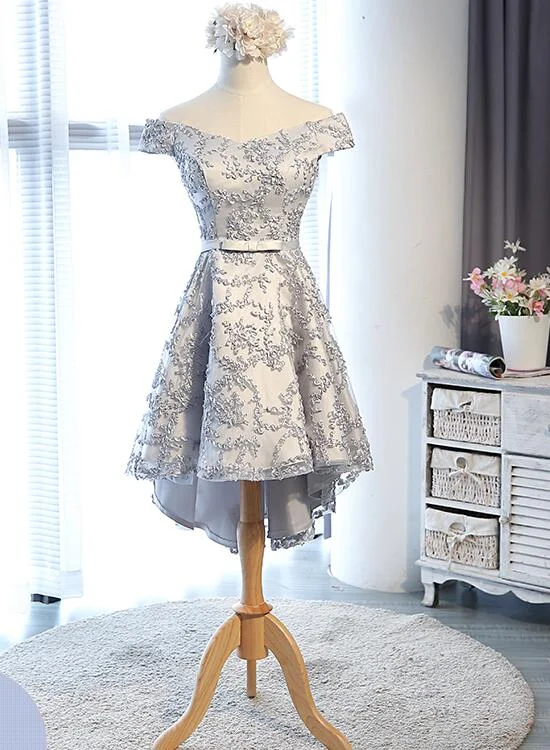 Lovely Light Grey Lace High Low Teen Party Dress, Fashionable Formal Dress Tunics Designer luxury Lovely Light Grey Lace High Low Teen Party Dress, Fashionable Formal Dress Tunics Designer luxury