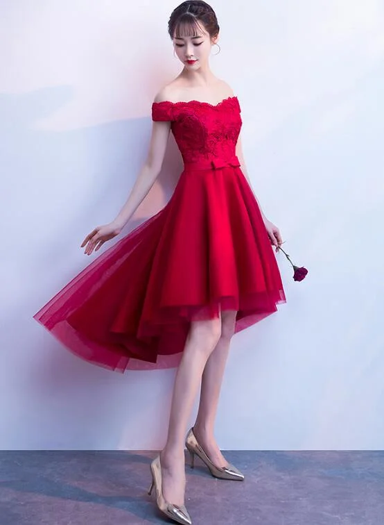Lovely Red Off Shoulder Tulle High Low Party Dress, Red Homecoming Dress Tunics Recommended stylist Lovely Red Off Shoulder Tulle High Low Party Dress, Red Homecoming Dress Tunics Recommended stylist